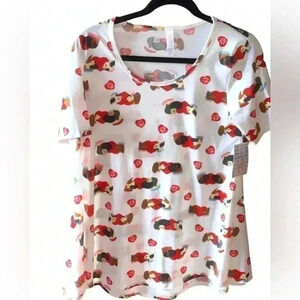 Lularoe‎ XS dog Perfect Tee NWT. White with red , and cute dog ❤️.
